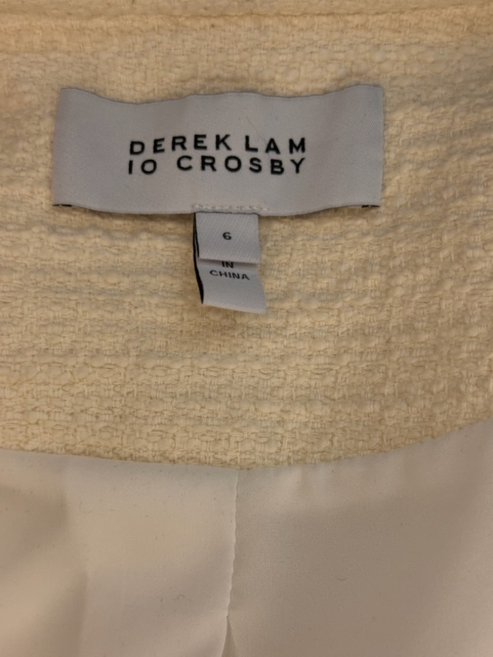 Derek Lam Cream Bouclé Cropped Jacket with Black Trim and Gold Accents - Picture 9 of 10